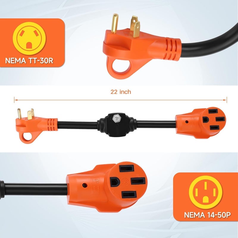 Manshan 50 Amp to 30 Amp RV Adapter with Circuit Breaker, Overload Protector,Heavy Duty, Durable and Safer Plug with an Easier Grip and LED Indicator Light - Image 3