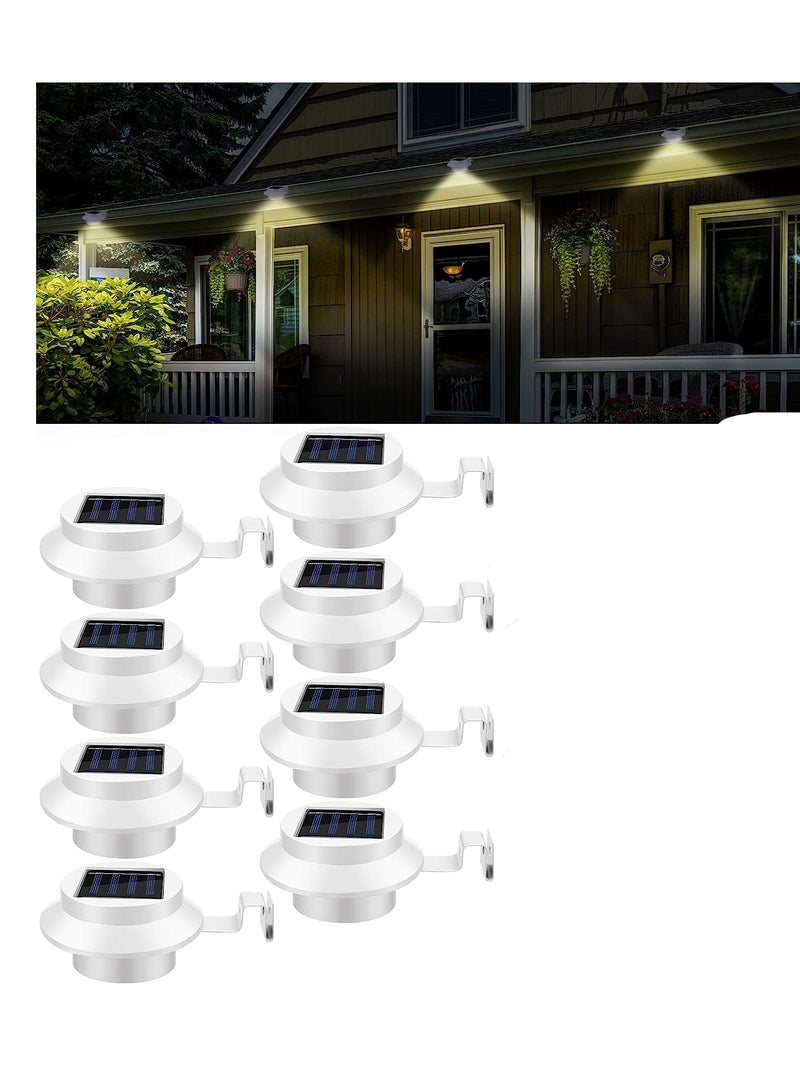 SYOSI Solar Powered LED Gutter Lights, Waterproof Deck Outdoor Fence Lights, LED Garden Yard Wall Lamp with Bracket, for Fence Wall Stair Step Landscape Pathway, White Light and Warm Light, 8 Pcs - Image 1