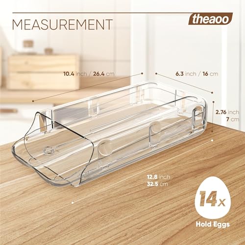 theaoo Egg Holder for Fridge, Automatic Rolling Egg Container for Refrigerator, Clear Plastic Egg Dispenser, Stackable Eggs Organizer with Quick Removable inner Tray For Organizers and Storage, 1Pack - Image 3