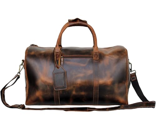 Jaald 50 cm Real Buffalo Leather Leather Weekender Luggage Travel Bag Travel Luggage Sports Bag Weekend Trip Hand Luggage Duffel Gym Bag Waterproof Carry On Bag Gift, Brown, L, Brown, L - Image 2