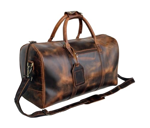Jaald 50 cm Real Buffalo Leather Leather Weekender Luggage Travel Bag Travel Luggage Sports Bag Weekend Trip Hand Luggage Duffel Gym Bag Waterproof Carry On Bag Gift, Brown, L, Brown, L - Image 1