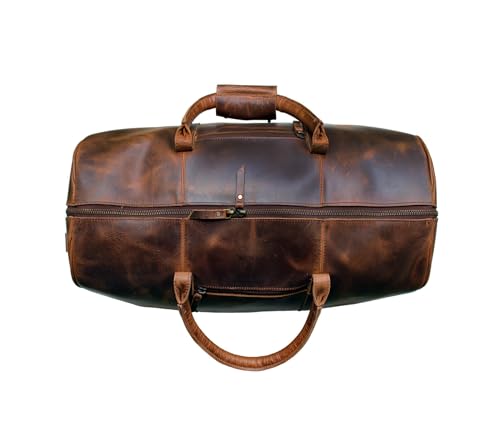 Jaald 50 cm Real Buffalo Leather Leather Weekender Luggage Travel Bag Travel Luggage Sports Bag Weekend Trip Hand Luggage Duffel Gym Bag Waterproof Carry On Bag Gift, Brown, L, Brown, L - Image 4