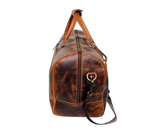 Jaald 50 cm Real Buffalo Leather Leather Weekender Luggage Travel Bag Travel Luggage Sports Bag Weekend Trip Hand Luggage Duffel Gym Bag Waterproof Carry On Bag Gift, Brown, L, Brown, L - Image 3