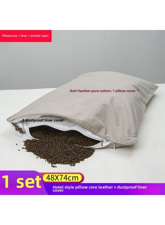 Pure Cotton Pillow Inner Pillow Inner Pillow Inner Pillow Cover Pair Of Dust-proof Pillow Inner Leather Filled With Artemisia Cashmina Household Cervical Pillow-Color:Cotton Encrypted Hotel Pillowcase + Dustproof Liner Cover - Gray-Specifications:40x60 Inner Tank Is Dustproof And Dustproof  - Image 1