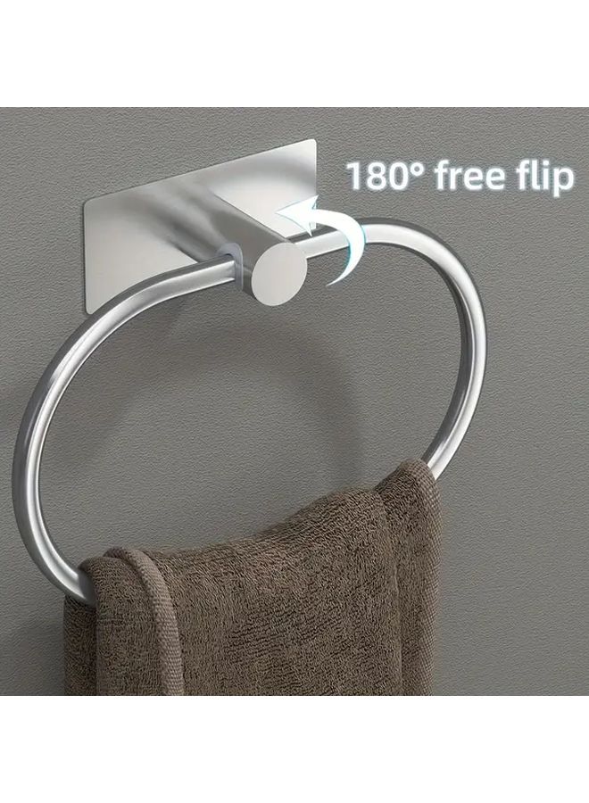 Heavy Duty Stainless Steel Adhesive Towel Rack Silvery 180 Flip Space Saving Holder - Image 2