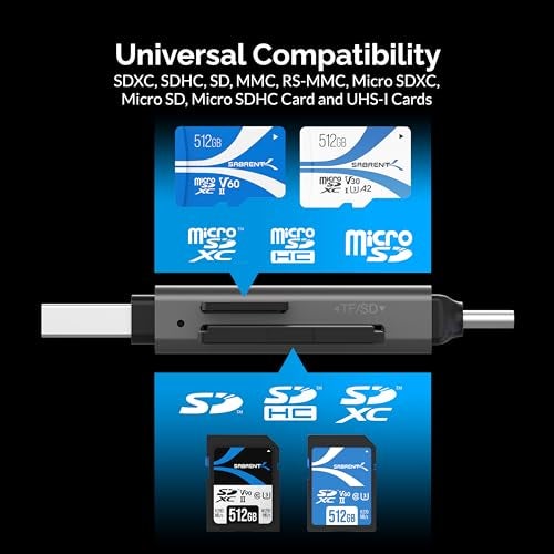 Sabrent USB 3.0 and USB Type-C OTG Card Reader Supports SD, SDHC, SDXC, MMC/MicroSD, T-Flash (CR-BCA2) - Image 4