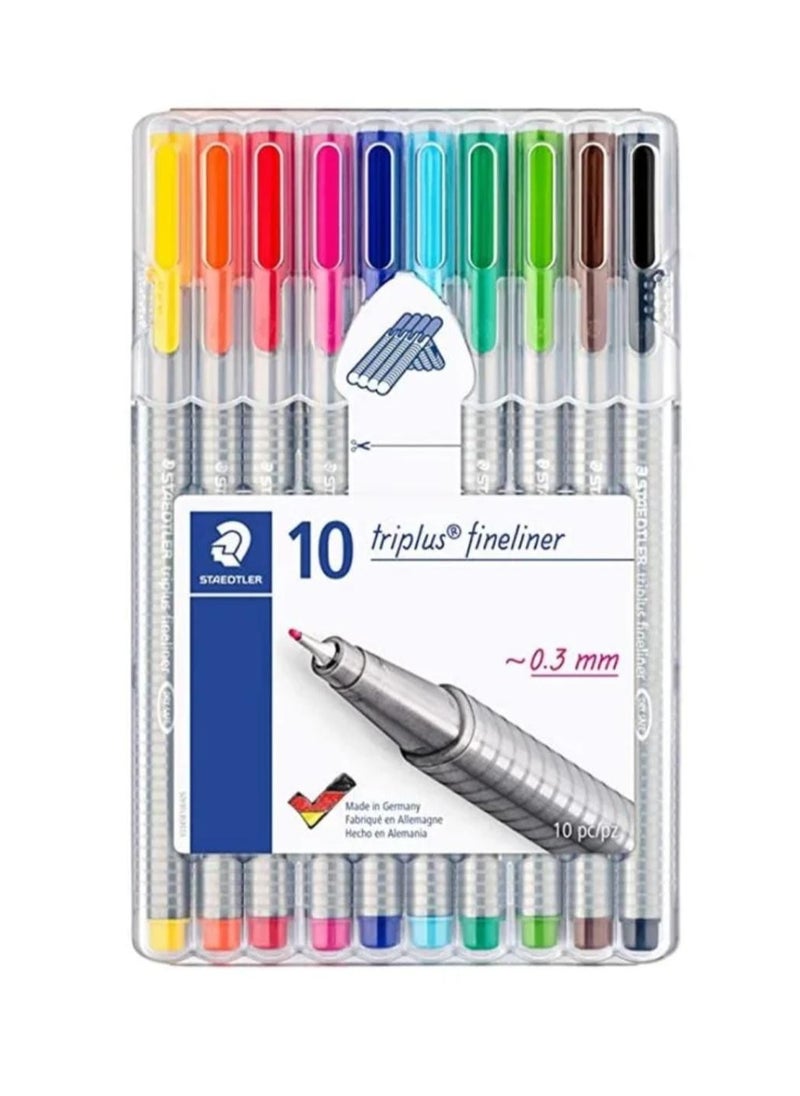 STAEDTLER - Triplus Fineliner Tip Pen Set, Pack Of 10 Multicolour - Image 1