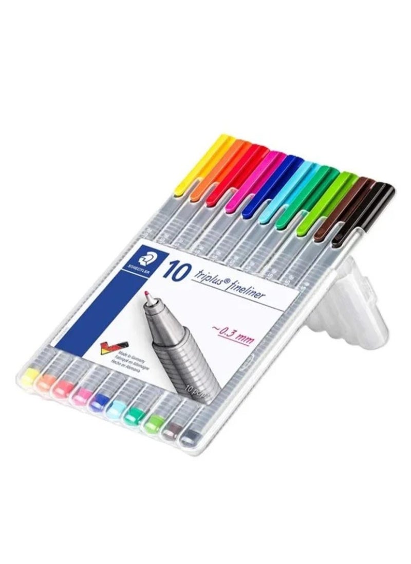 STAEDTLER - Triplus Fineliner Tip Pen Set, Pack Of 10 Multicolour - Image 1