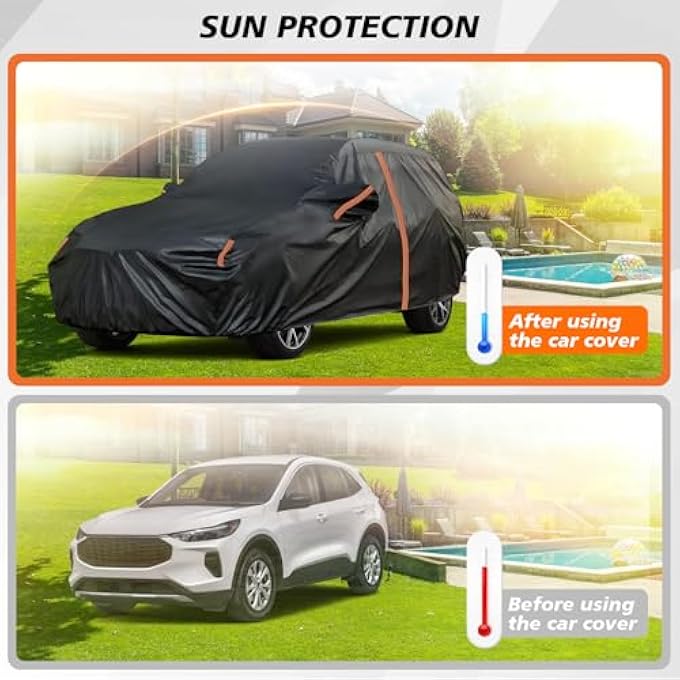 rayihni غطاء سيارة لجميع الأحوال الجوية مقاوم للماء، ملائم مخصص لكيا سبورتاج 2011-2025، غطاء SUV للثلج مع شريط عاكس/سحاب باب، أغطية سيارات خارجية لحماية الشمس والأشعة فوق البنفسجية والغبار والبَرَد - Image 3