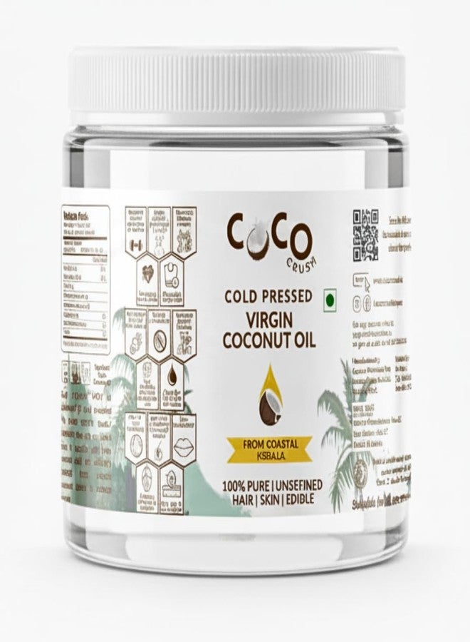 COCO CRUSH Cold Pressed Virgin Coconut Oil in Easy-Use Jar | 100% Pure & Natural | Nourishing & Strengthening Hair Oil for All Hair Types (200ML) - Image 1