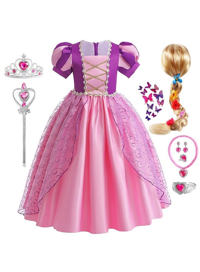 G.C Girls Rapunzel Dress Princess Dress Up Costume Toddler Puff Sleeve Dresses Wig Crown Wand Jewelry Necklace Halloween Cosplay Clothes Birthday Gifts Party Supplies - Image 1