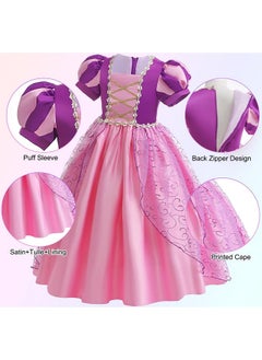 G.C G.C Girls Rapunzel Dress Princess Dress Up Costume Toddler Puff Sleeve Dresses Wig Crown Wand Jewelry Necklace Halloween Cosplay Clothes Birthday Gifts Party Supplies  - Image 4