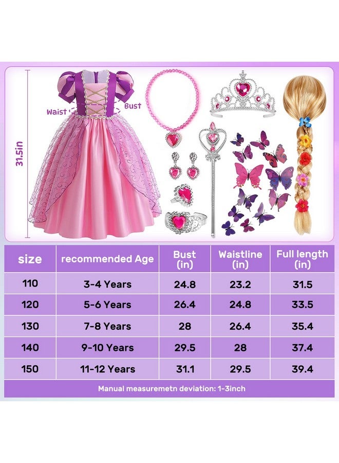 G.C Girls Rapunzel Dress Princess Dress Up Costume Toddler Puff Sleeve Dresses Wig Crown Wand Jewelry Necklace Halloween Cosplay Clothes Birthday Gifts Party Supplies - Image 5