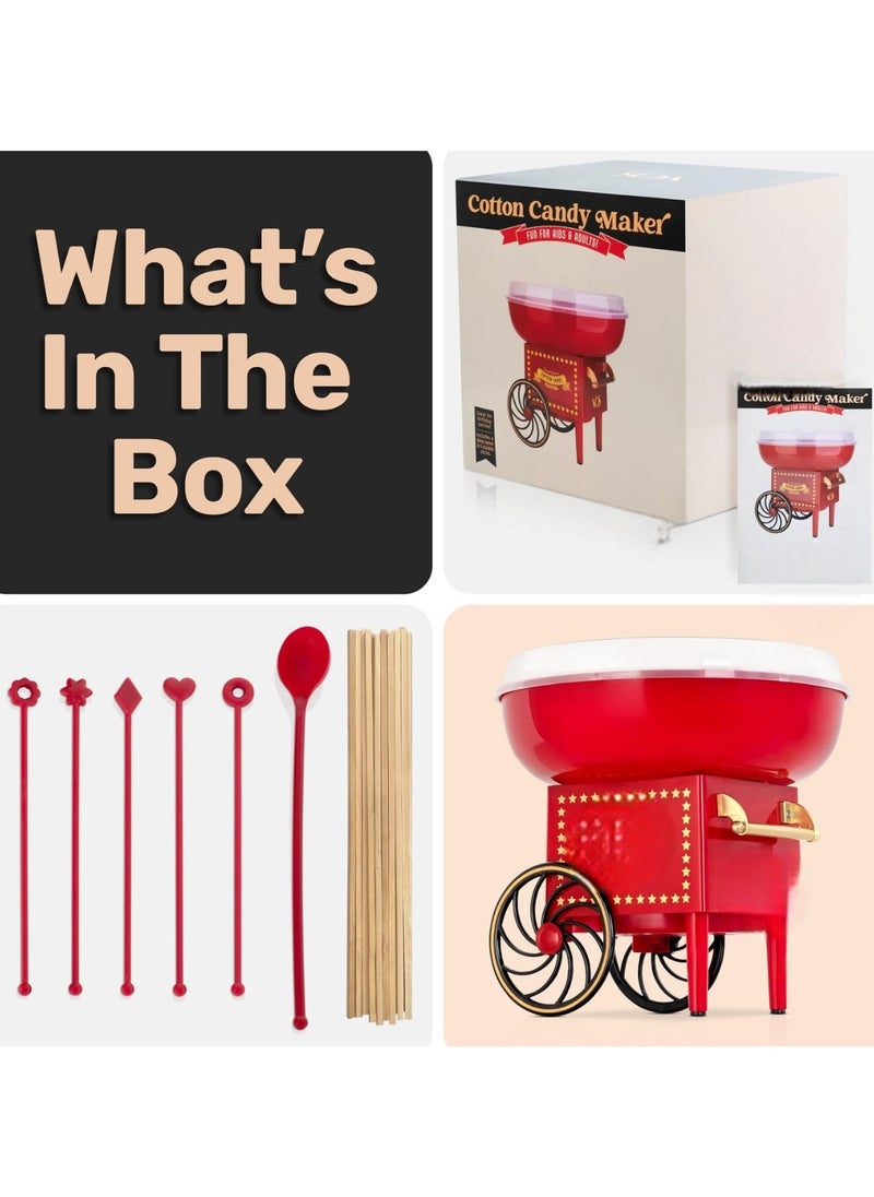 Generic - Cotton Candy Machine Kit - Red Retro Cotton Candy Maker, Effortless Home Sugar Candy Maker Machine with Comprehensive User-Friendly Guide, Ideal for Parties & Fun Gatherings - Image 1