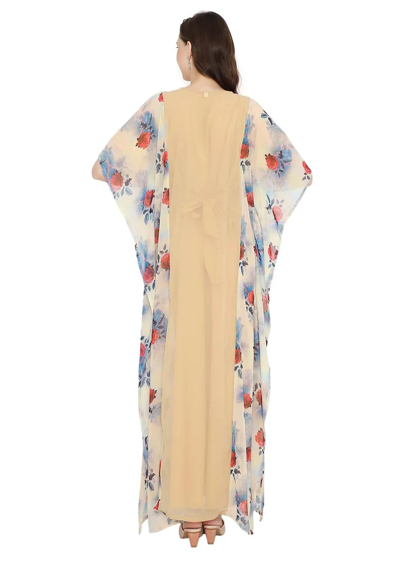 HANA & SARA MULTICOLOUR PRINTED WITH EMBROIDERED SHORT SLEEVES ARABIC KAFTAN JALABIYA DRESSES