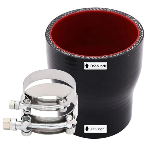TuoLauthon Straight ID 2 to 25 inch Black Silicone Reducer Coupler with 2 TBolt Clamps 4 Layers of Polyester Reinforcement Suitable High Level Turbo Pipe - Image 1