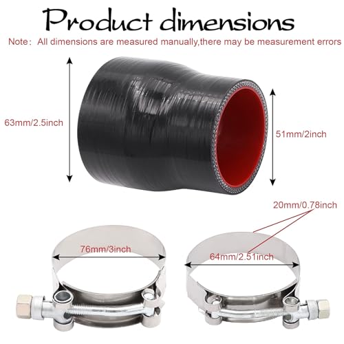 TuoLauthon Straight ID 2 to 25 inch Black Silicone Reducer Coupler with 2 TBolt Clamps 4 Layers of Polyester Reinforcement Suitable High Level Turbo Pipe - Image 3