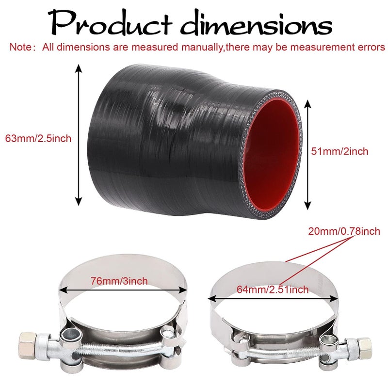 TuoLauthon Straight ID 2 to 25 inch Black Silicone Reducer Coupler with 2 TBolt Clamps 4 Layers of Polyester Reinforcement Suitable High Level Turbo Pipe - Image 4
