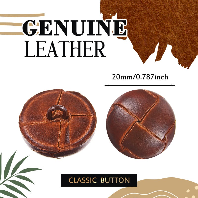 Knitgrip 12 Pcs Light Brown 20 mm Genuine Leather Cover Buttons Football Buttons with Shank Sew for Clothes Dress Coats Jackets Sweaters Blazers Jeans Handicrafts Fall Sewing Accessories - Image 2