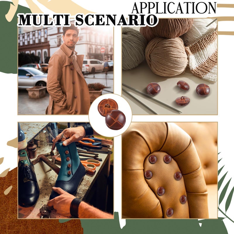 Knitgrip 12 Pcs Light Brown 20 mm Genuine Leather Cover Buttons Football Buttons with Shank Sew for Clothes Dress Coats Jackets Sweaters Blazers Jeans Handicrafts Fall Sewing Accessories - Image 4