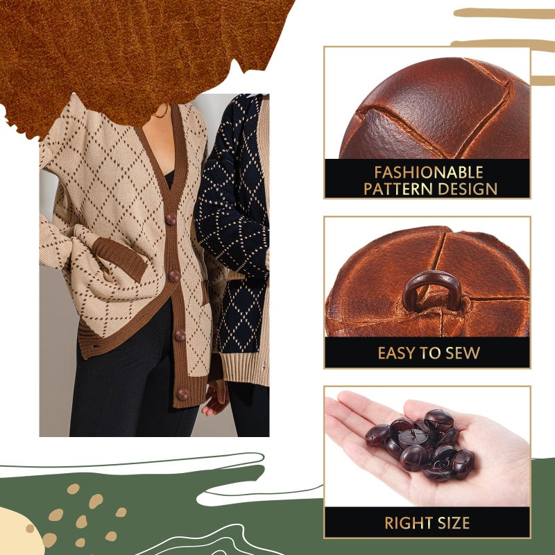 Knitgrip 12 Pcs Light Brown 20 mm Genuine Leather Cover Buttons Football Buttons with Shank Sew for Clothes Dress Coats Jackets Sweaters Blazers Jeans Handicrafts Fall Sewing Accessories - Image 5
