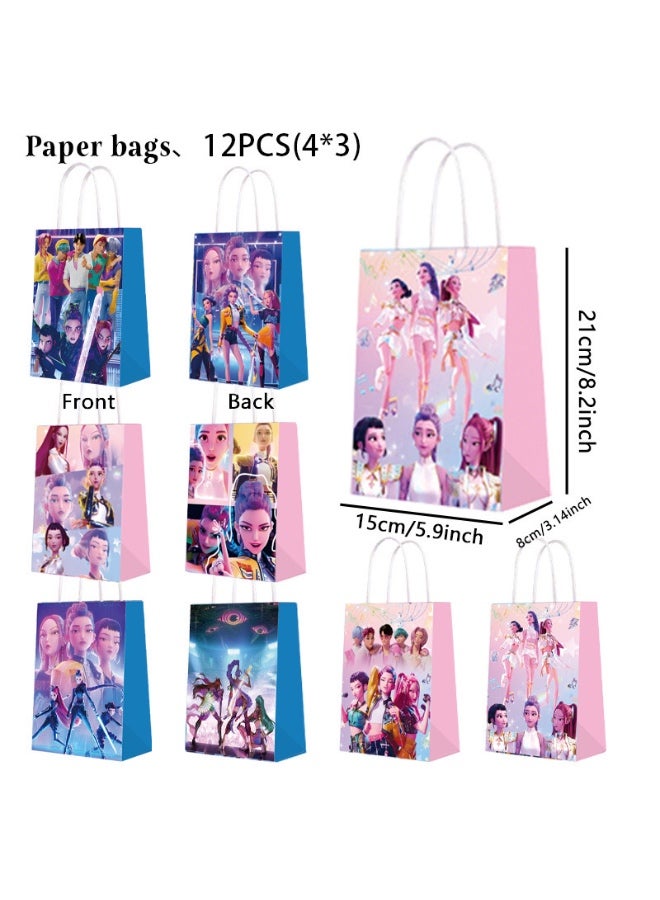 12pcs mix design paper gift bags kpop devil hunter theme party decoration handbag character cartoon candy paper bag kraft paper handbag birthday party gift bag for kids’ parties - Image 1