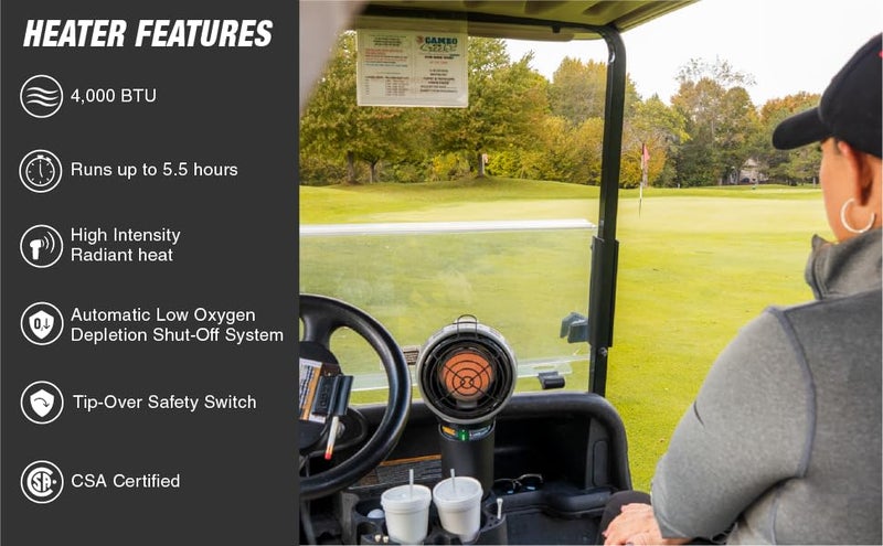 Mr. Heater Mr. Heater F242010 MH4GC 4000 BTU Golf Cart Heater, Wind-Resistant With ODS And Tip-Over Safety Switch & Cup Holder Adapter - Silver and Black  - Image 4