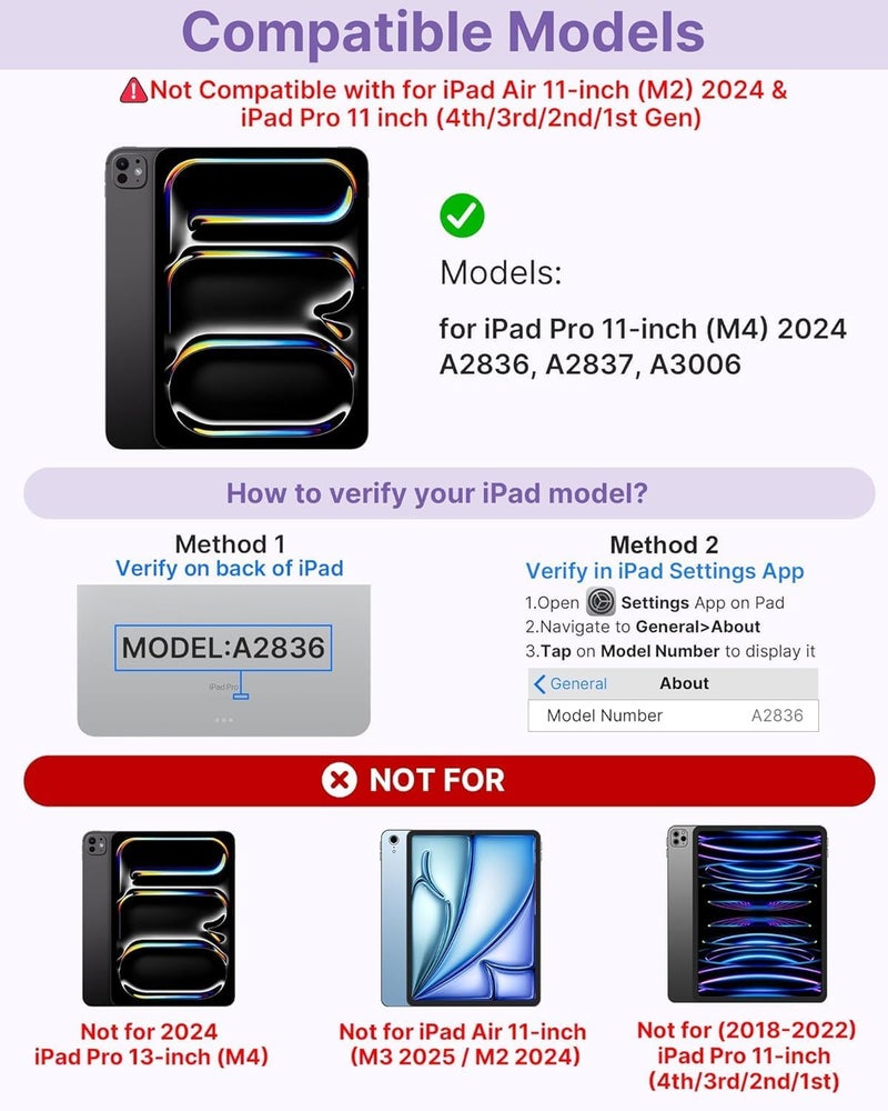 typecase لوحة مفاتيح تعمل باللمس لجهاز آيباد برو 11 بوصة (M4) 2024/2025، 11 لون مضيء، غلاف واقي دوار 360°، حامل قلم، لوحة تتبع متعددة اللمس، وردي - غير متوافق مع آيباد برو 11 (M2) وآيباد إير (M3/M2) - Image 2