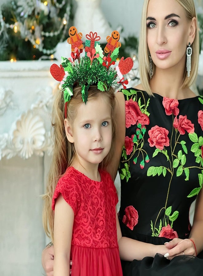 Doneace رباط رأس عيد الميلاد رجل خبز الزنجبيل المضحك مع لمعة وخرز أخضر لتزيين الشعر للنساء والفتيات لحفلات الشتاء وعيد الميلاد ورأس السنة الجديدة 1 قطعة - Image 5