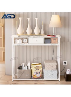 AGD Coffee Corner Table, Entryway Console Table with Charging Station, Side Table for Corridor, Living Room, Coffee Corner with Storage Shelf and Power Outlet, White  - Image 1