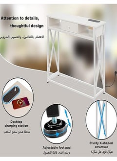 AGD Coffee Corner Table, Entryway Console Table with Charging Station, Side Table for Corridor, Living Room, Coffee Corner with Storage Shelf and Power Outlet, White  - Image 5