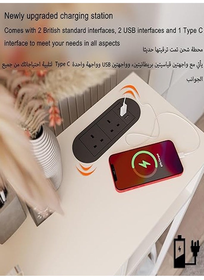 إيه جي دي طاولة ركن قهوة ،طاولة كونسول مدخل مزودة بقاعدة شحن، طاولة جانبية للممر وغرفة المعيشة وركن القهوة مزودة برف تخزين ومنفذ طاقة ، أبيض  - Image 4