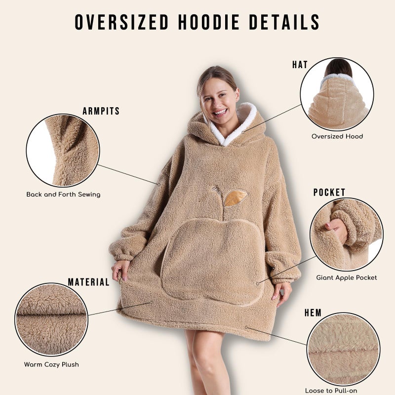 GoodtoU Wearable Blanket Hoodie for Women - Oversized Hooded Blanket for Adults Fluffy Plush Blanket Sweatshirt Warm Cozy Christmas Birthday Gifts for Mom Khaki - Image 5
