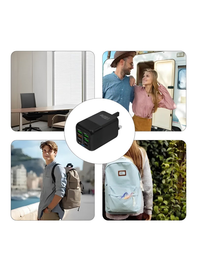 فيرست برو - شاحن سريع 150 واط بتقنية PD وQC 3.0 ومنفذ Type-C، محول شحن سريع بـ 6 منافذ USB-A وUSB-C متوافق مع سامسونج جالاكسي S24 ألترا، آيفون 16/15/14/آبل 13 برو ماكس، آيباد، نينتندو سويتش (أسود) - Image 1