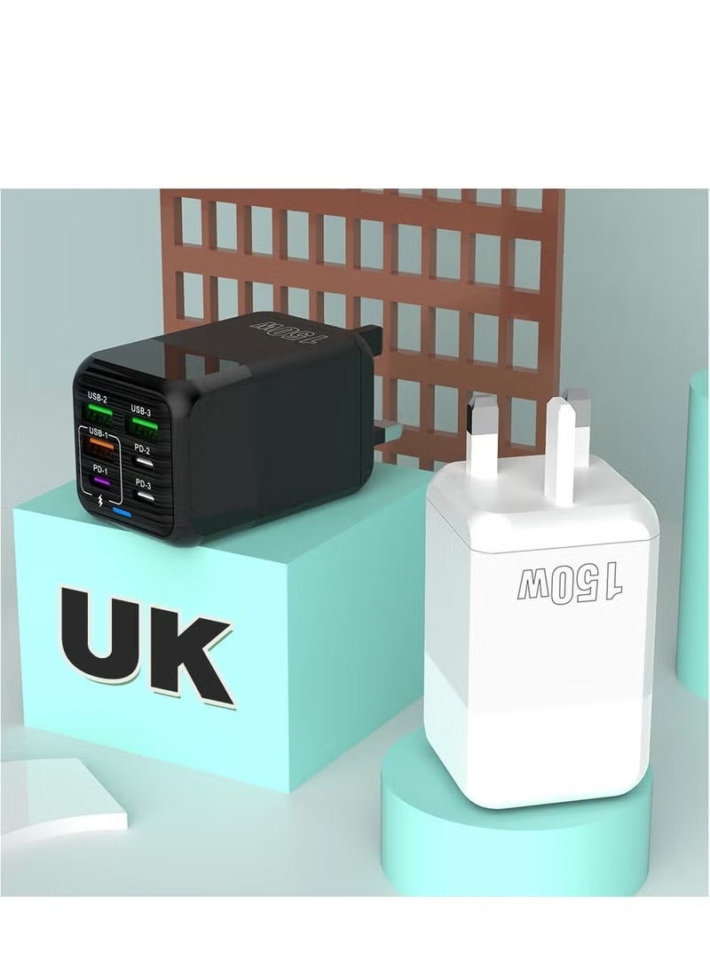 فيرست برو شاحن سريع 150 واط بتقنية PD وQC 3.0 ومنفذ Type-C، محول شحن سريع بـ 6 منافذ USB-A وUSB-C متوافق مع سامسونج جالاكسي S24 ألترا، آيفون 16/15/14/آبل 13 برو ماكس، آيباد، نينتندو سويتش (أسود) - Image 4