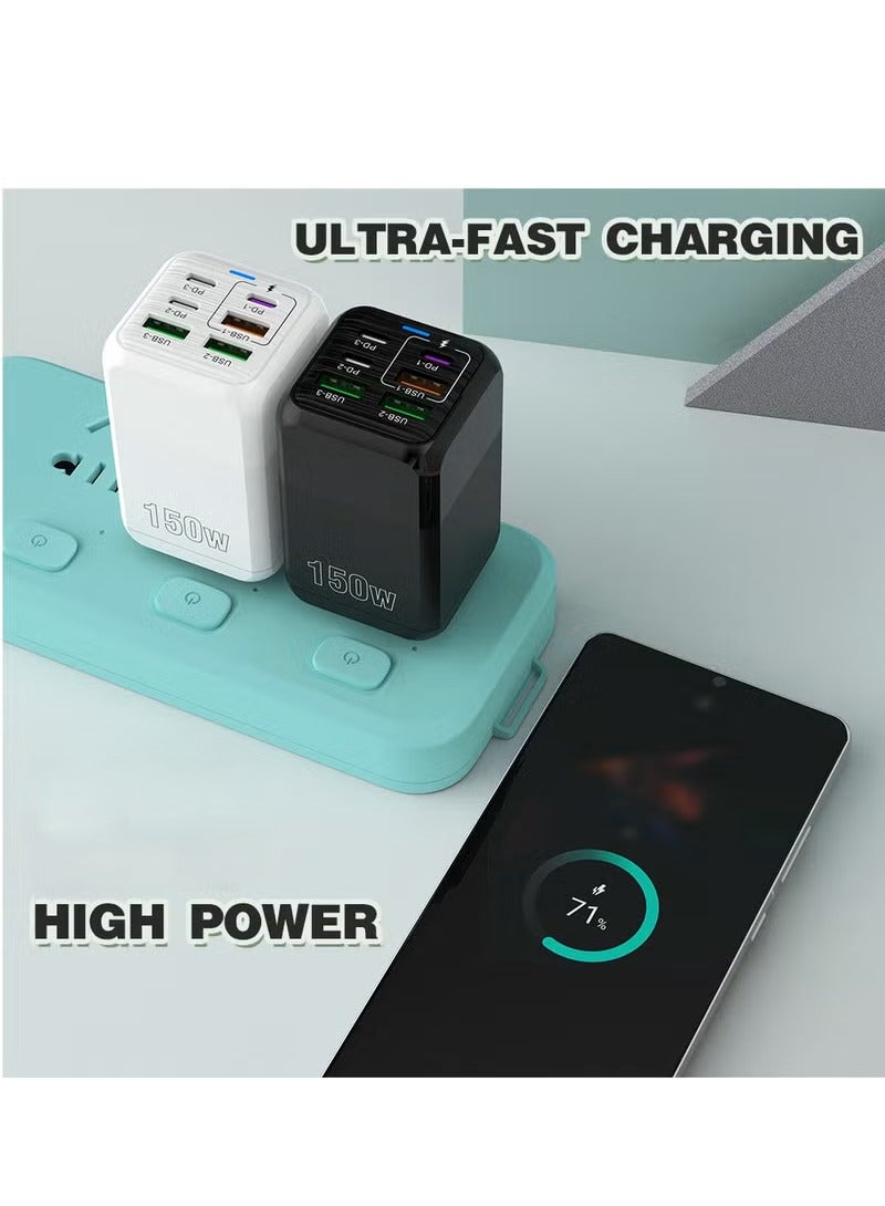 فيرست برو شاحن سريع 150 واط بتقنية PD وQC 3.0 ومنفذ Type-C، محول شحن سريع بـ 6 منافذ USB-A وUSB-C متوافق مع سامسونج جالاكسي S24 ألترا، آيفون 16/15/14/آبل 13 برو ماكس، آيباد، نينتندو سويتش (أسود) - Image 2