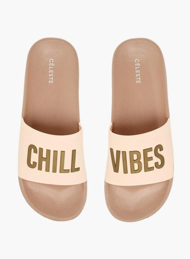 Celeste Women's Slogan Embossed Slides