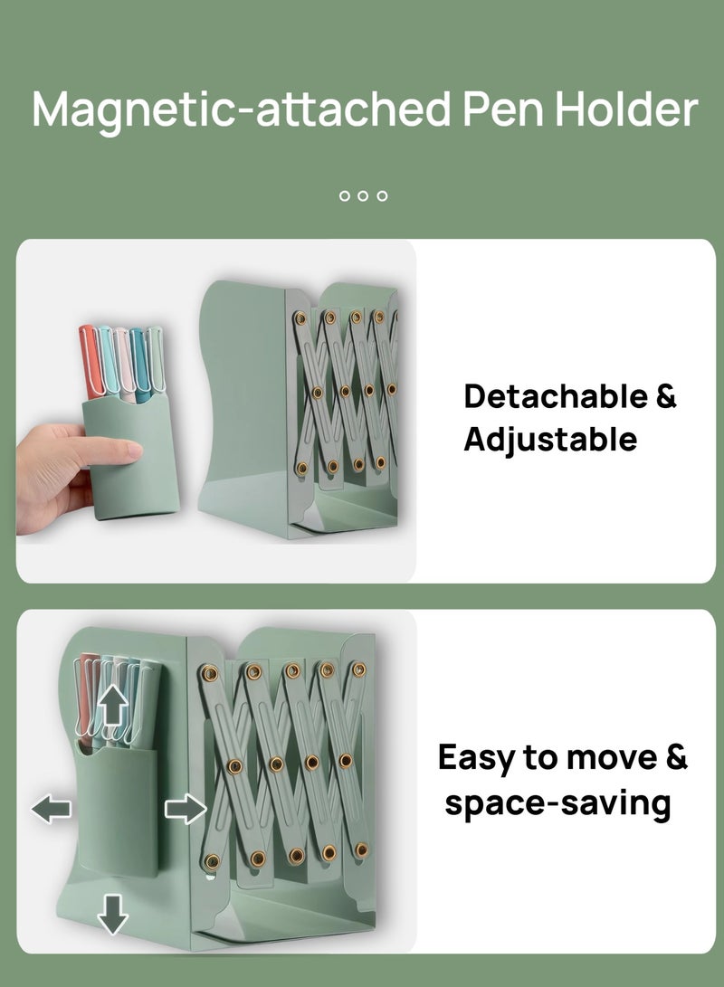 Foldable Desktop Organizer - Space-Saving Bookshelf with Built-in Pen Holder & Bookends, Green - Image 4
