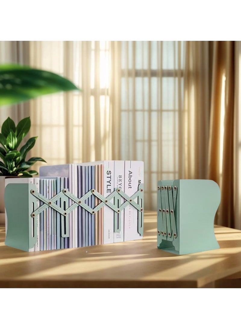 Foldable Desktop Organizer - Space-Saving Bookshelf with Built-in Pen Holder & Bookends, Green - Image 2