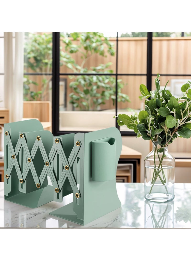 Foldable Desktop Organizer - Space-Saving Bookshelf with Built-in Pen Holder & Bookends, Green - Image 3