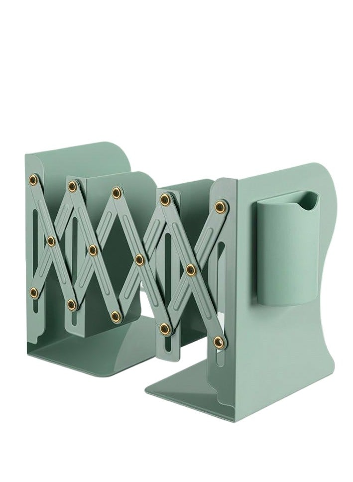 Foldable Desktop Organizer - Space-Saving Bookshelf with Built-in Pen Holder & Bookends, Green - Image 1