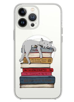 Magnetic Case for iPhone 14 Pro Max 6.7-inch Compatible with MagSafe Wireless Charging, Shockproof Phone Bumper Cover Cat on books
