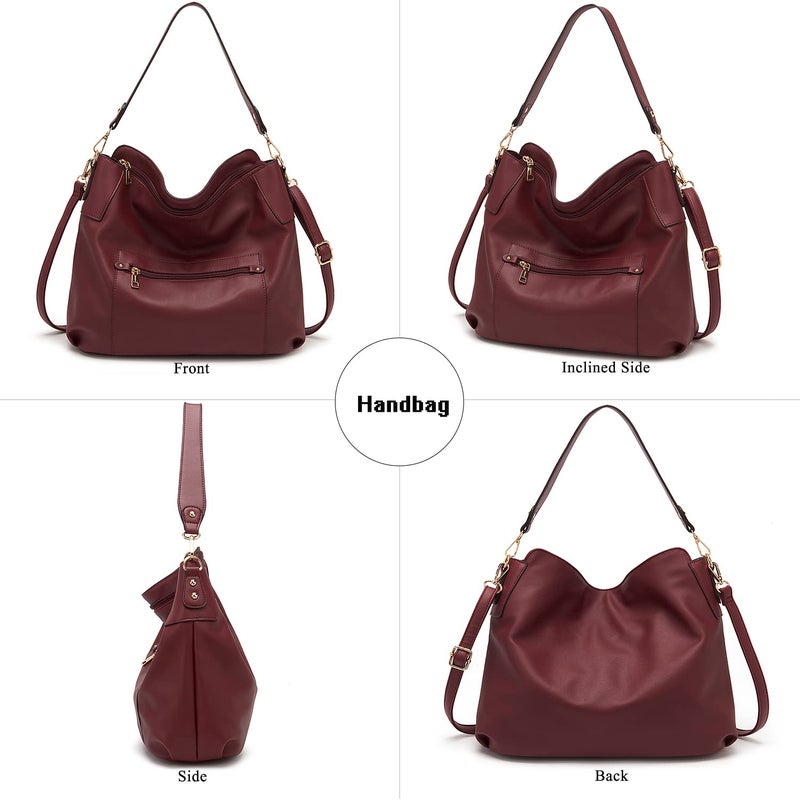 Idesort Large Crossbody Bags Ladies Shoulder Handbags Purse and Wallet Set for Women Hobo Purses DeepRed - Image 5