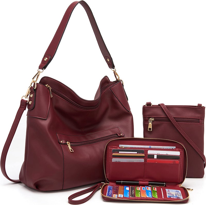 Idesort Large Crossbody Bags Ladies Shoulder Handbags Purse and Wallet Set for Women Hobo Purses DeepRed - Image 1