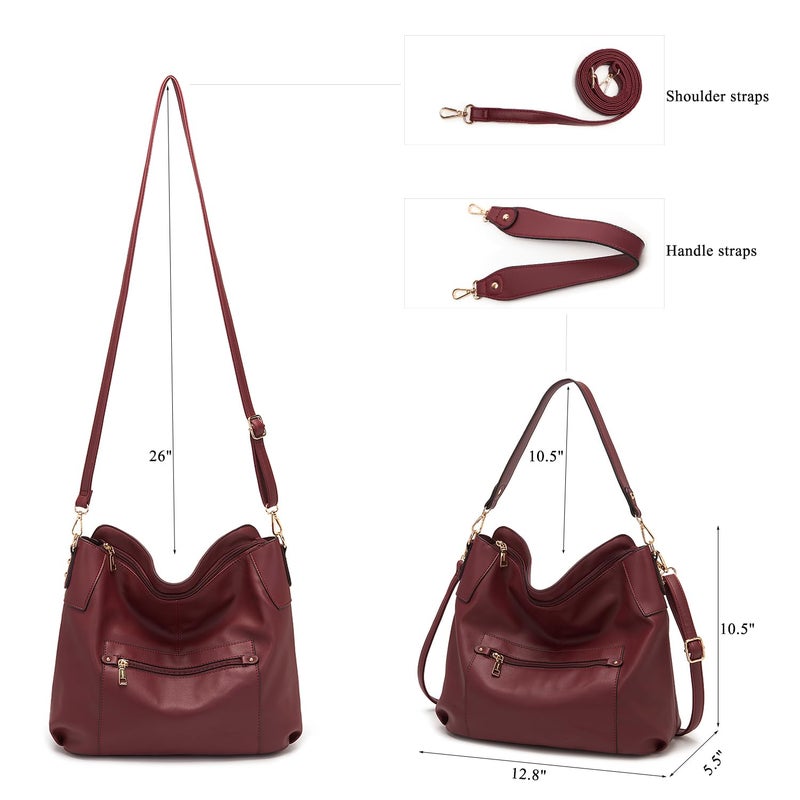 Idesort Large Crossbody Bags Ladies Shoulder Handbags Purse and Wallet Set for Women Hobo Purses DeepRed - Image 4