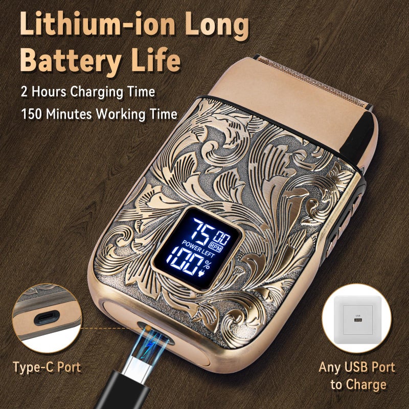 UFREE ماكينة حلاقة كهربائية Ufree للرجال، ماكينة حلاقة كهربائية ثلاثية السرعات وماكينات حلاقة للرؤوس للرجال الصلع، ماكينة حلاقة الوجه ومشذب اللحية مع شاشة LCD، هدايا للرجال - Image 4