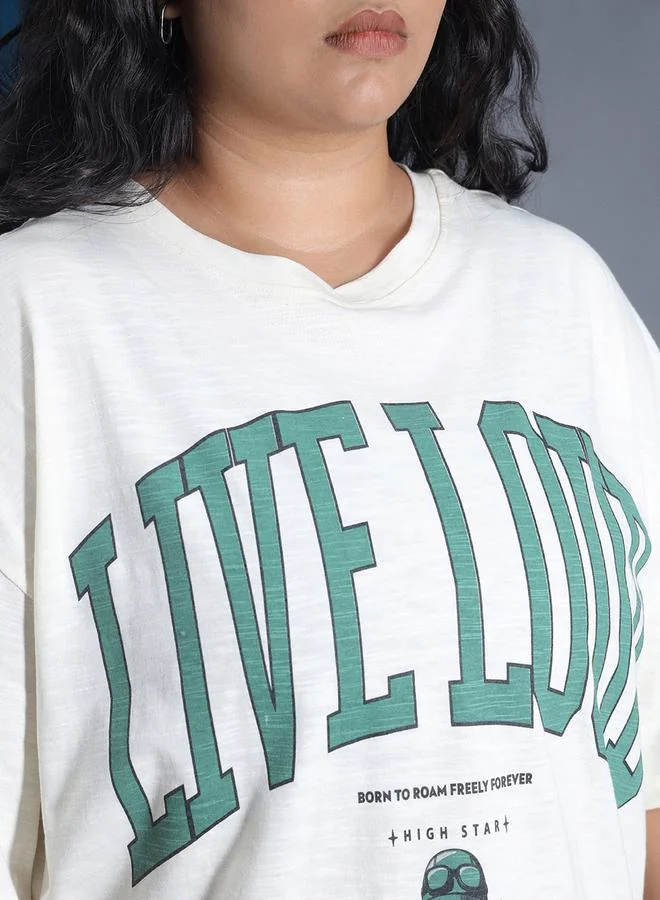 HIGH STAR Plus Size Typography Print Drop-Shoulder Sleeves Oversized T-Shirt by Styli