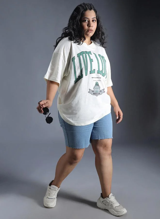 HIGH STAR Plus Size Typography Print Drop-Shoulder Sleeves Oversized T-Shirt by Styli