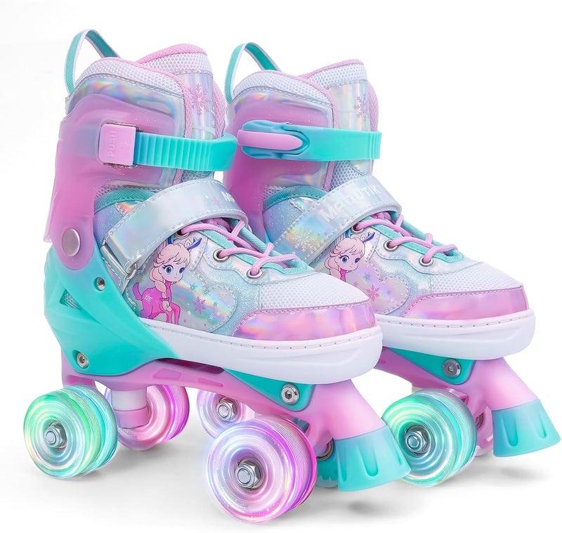 MPOUTIK Girls Adjustable Roller Skates with Luminous Light Up Wheels - Pink - Image 1