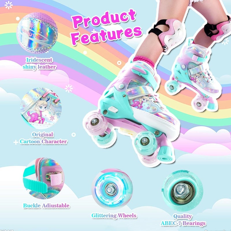 MPOUTIK Girls Adjustable Roller Skates with Luminous Light Up Wheels - Pink - Image 3